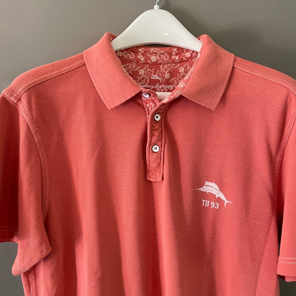 Tommy Bahama Mens Pima Cotton Polo Shirt Coral Relaxation Specialist Orange M